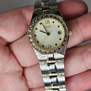 Citizen Eco-Drive E010-S008654 Diamond Bezel Gold & Silver Tone Wristwatch Watch CITIZEN Eco Drive Cream Dial Silver Gold E010-S008654 | eBay main image 4